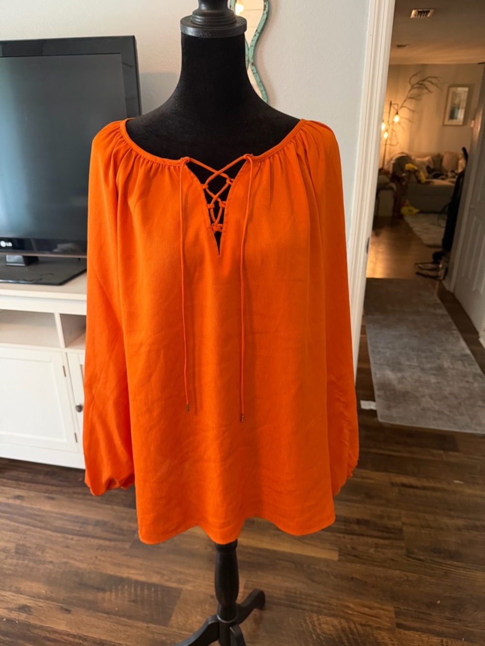 Counterparts Bright Orange Lace-Up Peasant Tunic